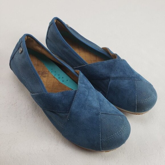 Mozo Sport Suede Canvas Flat Womens 10.5 Blue Slip On Comfort Non Slip Shoe - Picture 1 of 11